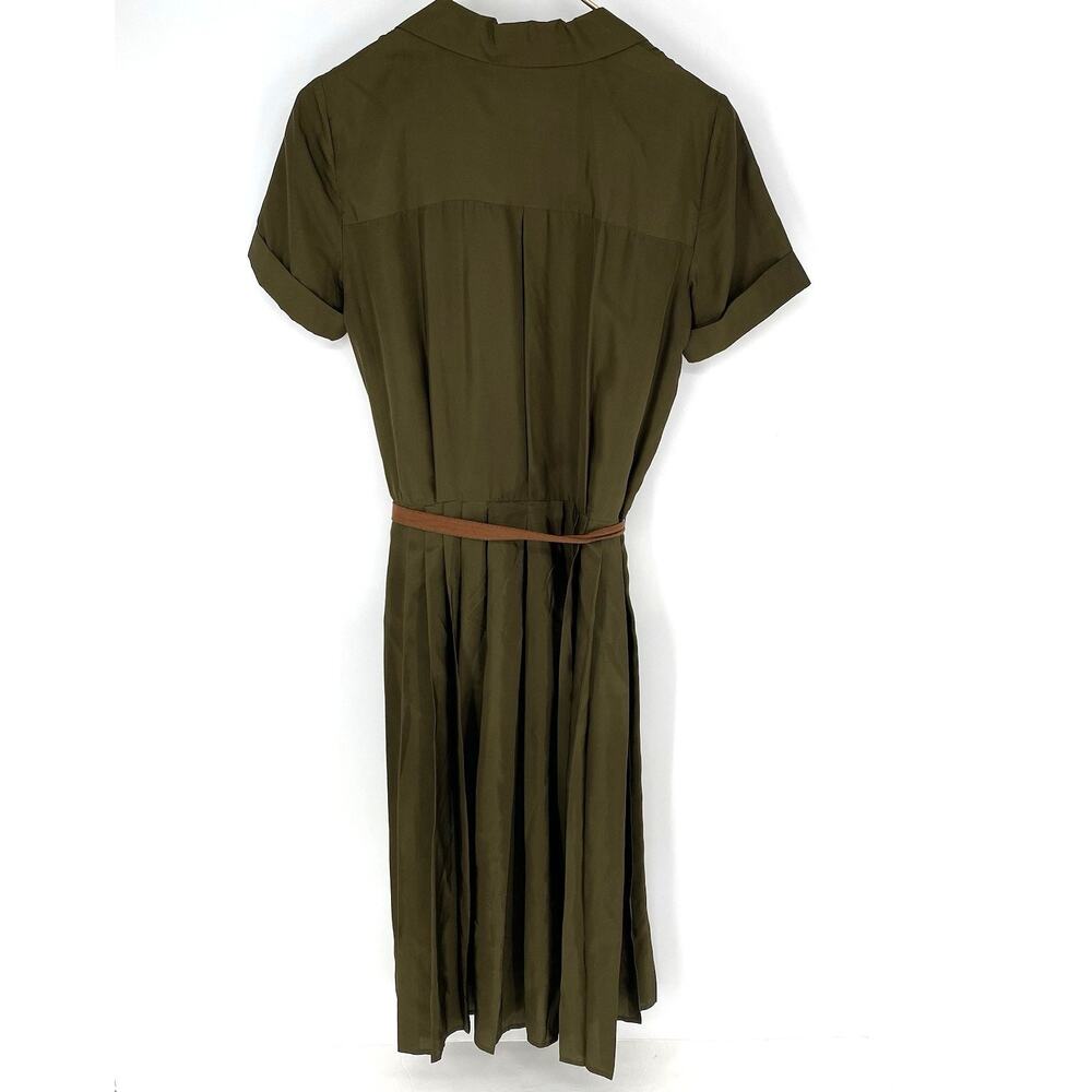 Wyeth by Todd Magil Green Silk Pleated Short Sleeve Dress Women's Size M - Picture 2 of 9